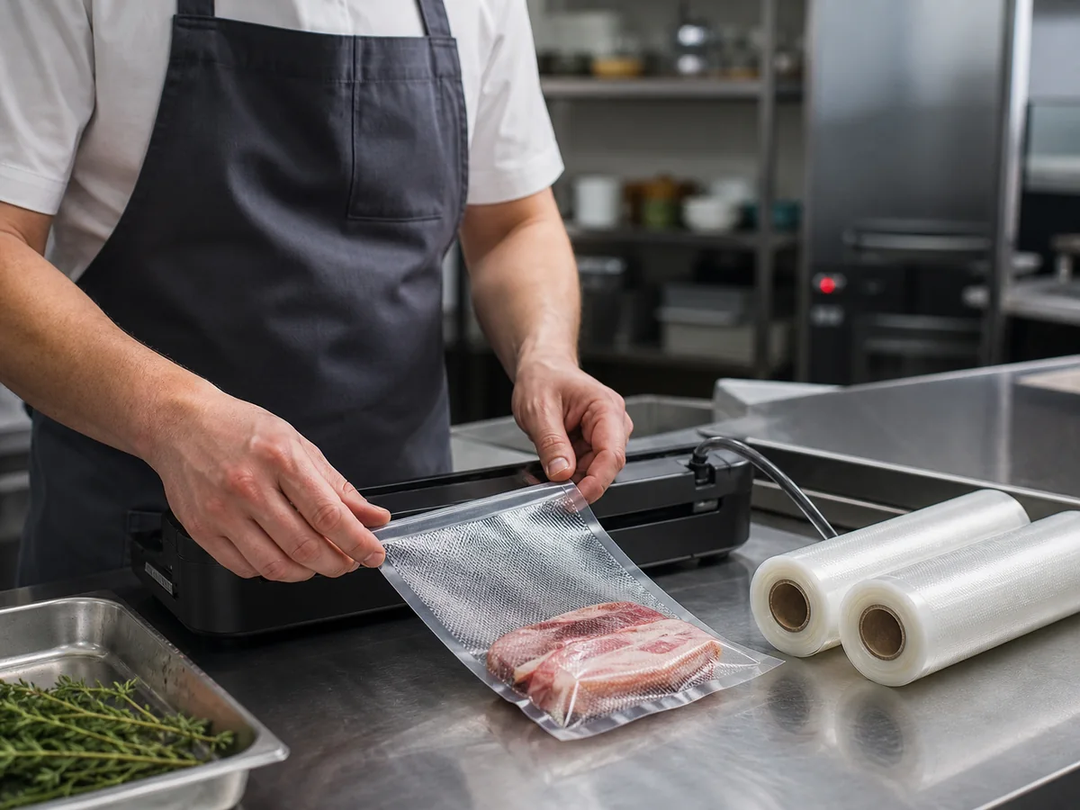 Упаковка продукта на бескамерном вакууматоре